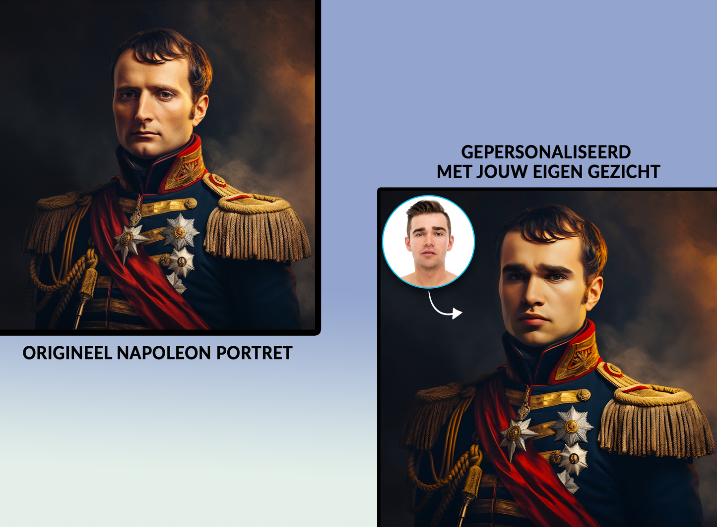Spandoek- Gepersonaliseerd met jouw gezichtsfoto als Napoleon-portret