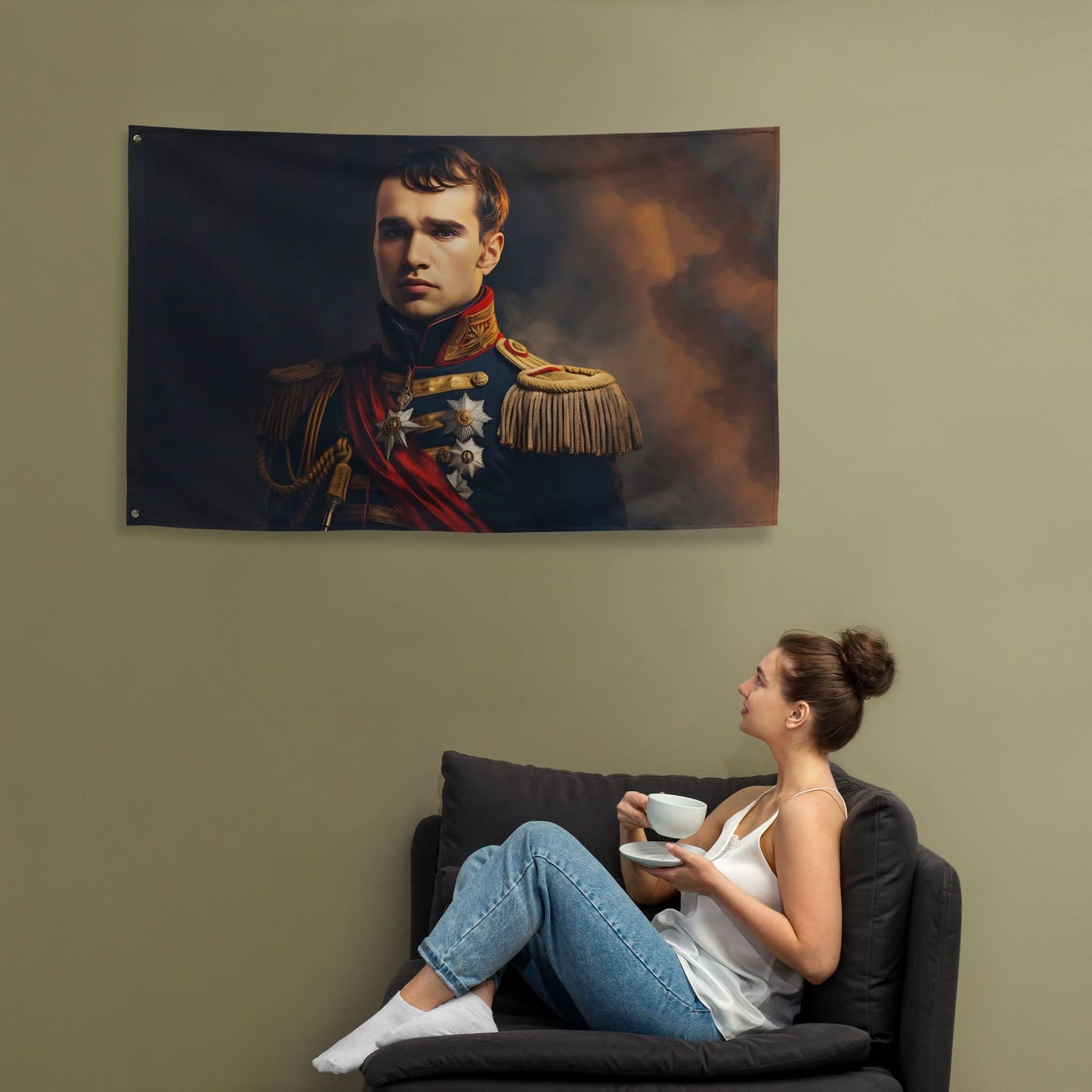 Spandoek- Gepersonaliseerd met jouw gezichtsfoto als Napoleon-portret