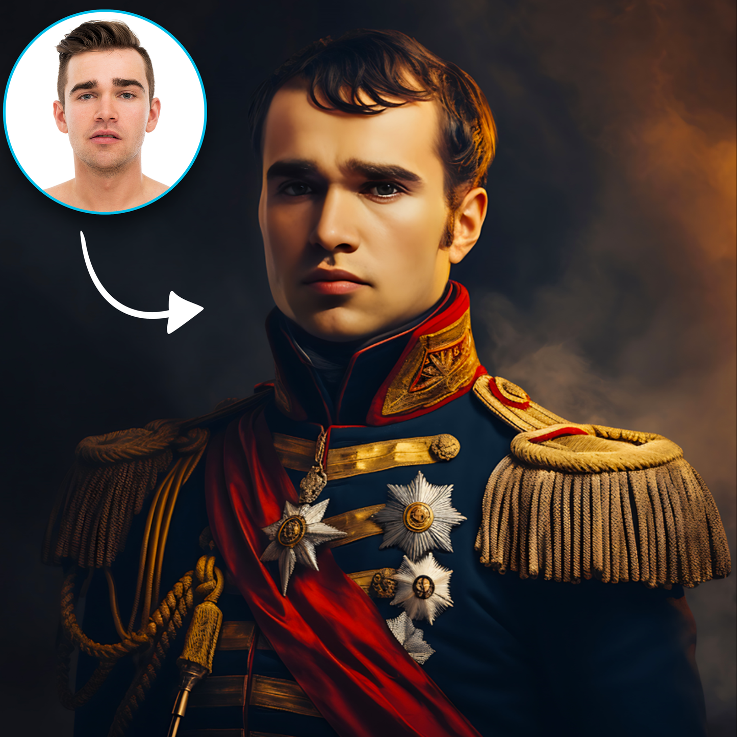Spandoek- Gepersonaliseerd met jouw gezichtsfoto als Napoleon-portret