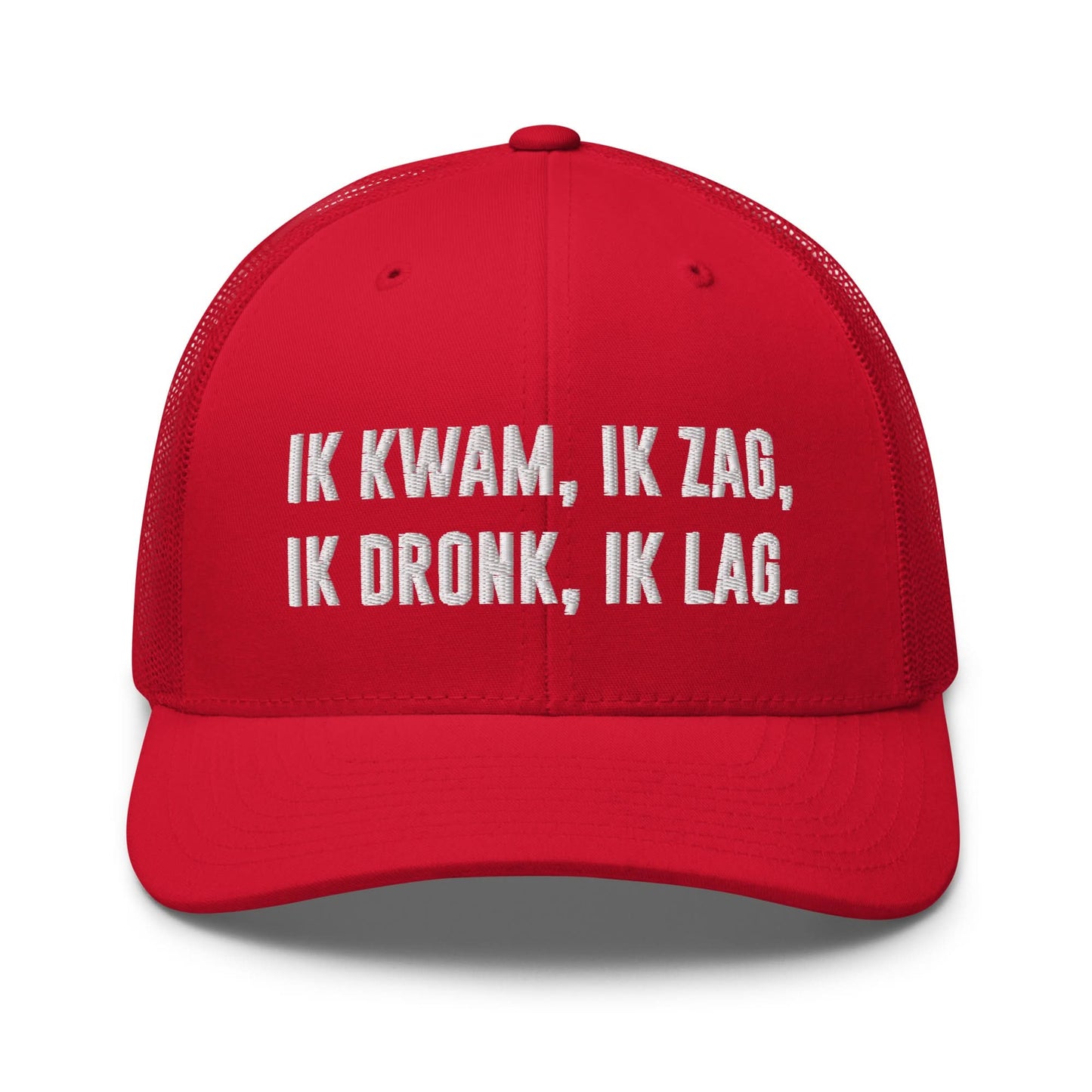 Geborduurde Truckerpet (Ik kwam, Ik zag, Ik dronk, ik lag!)