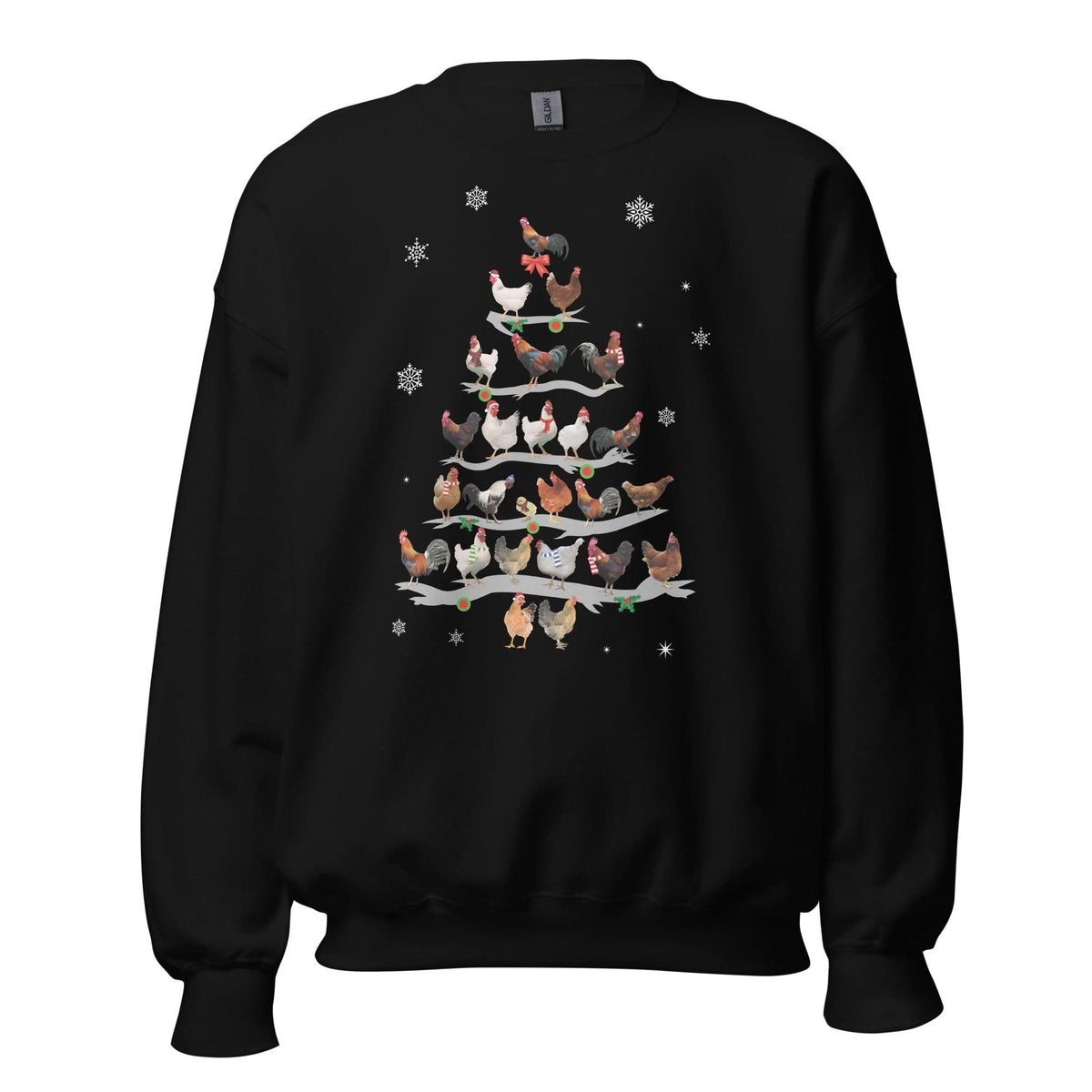 Unisex Kersttrui ( kippen - kerstboom)