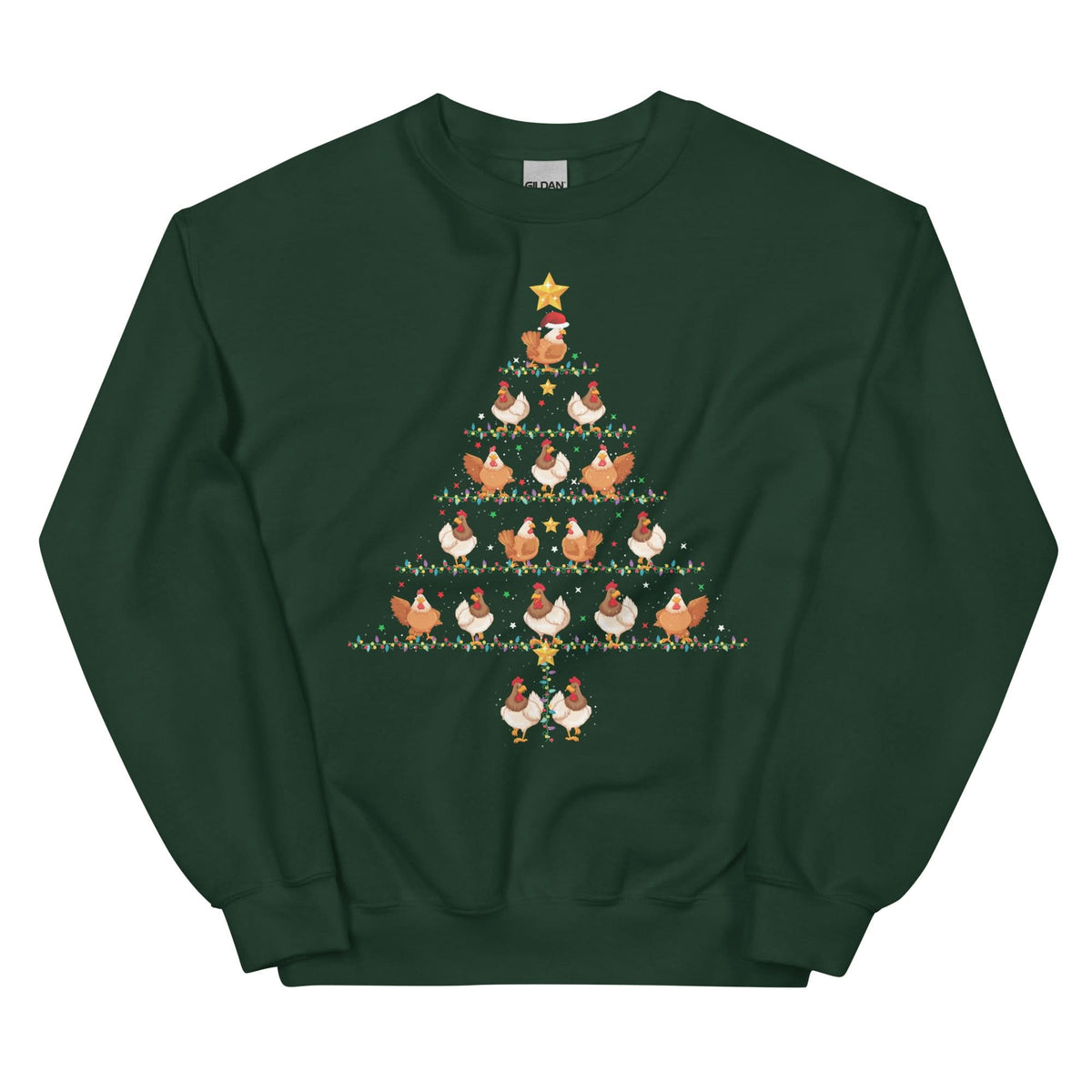 Unisex Kersttrui ( Kerst kippen kerstboom )