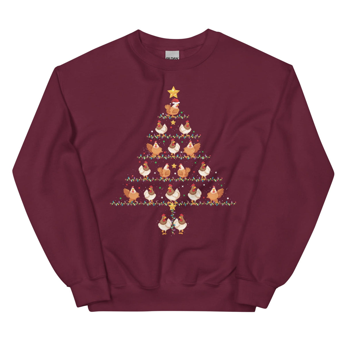 Unisex Kersttrui ( Kerst kippen kerstboom )