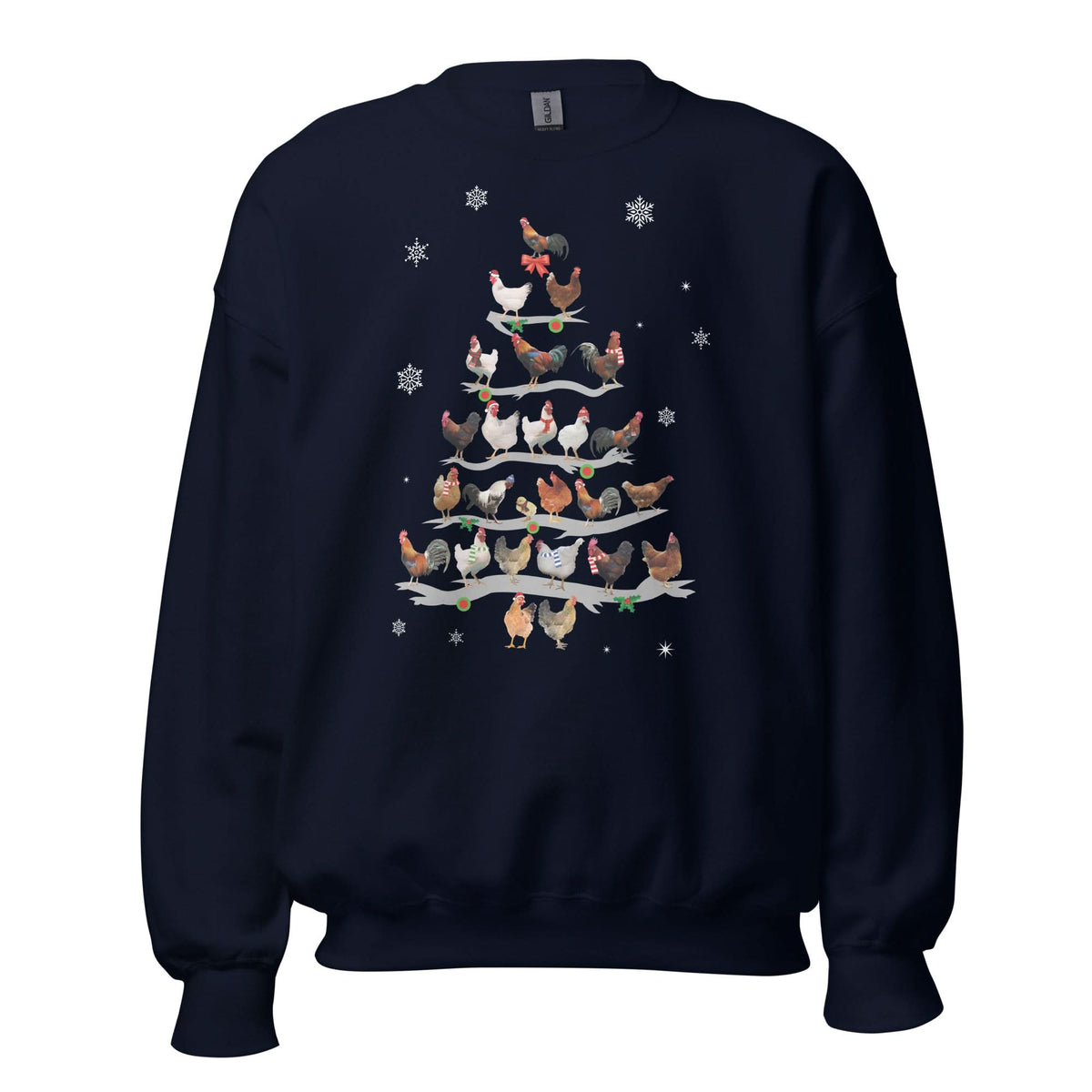 Unisex Kersttrui ( kippen - kerstboom)