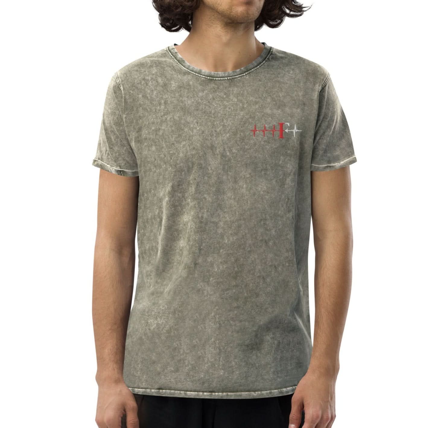 Denim Unisex T-shirt- Geborduurd (Feye heartbeat)