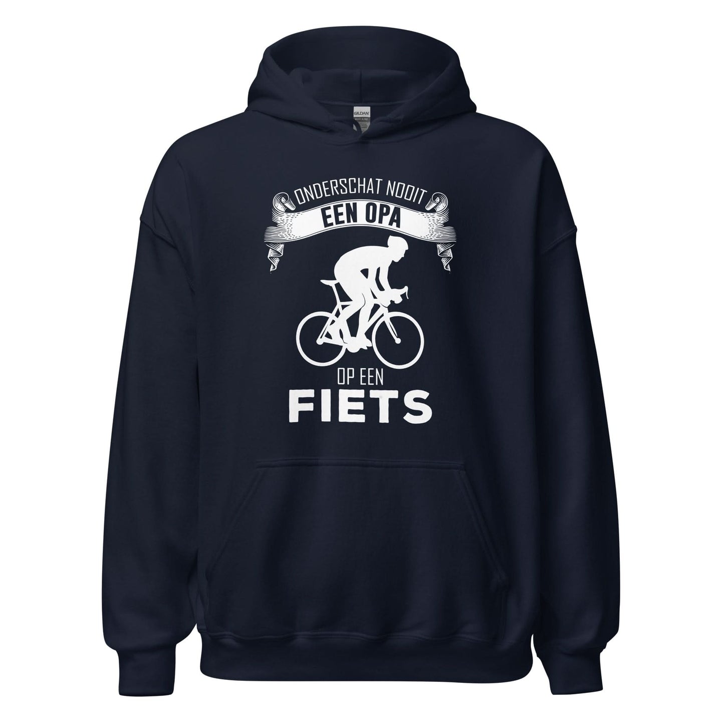 Unisex hoodie (Onderschat nooit een opa op een fiets)