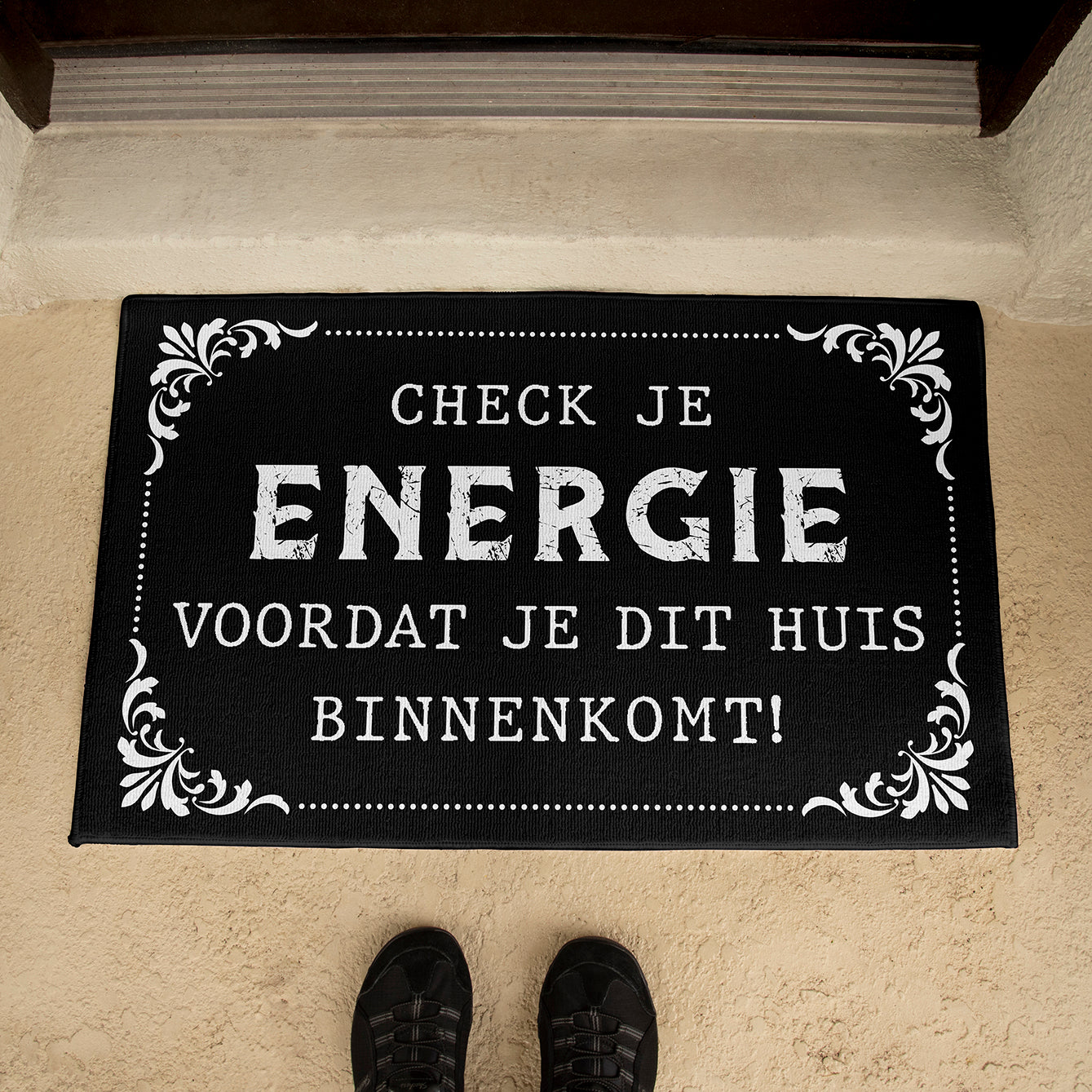 Deurmat met rubberen rand- Check je energie voordat je dit huis binnenkomt!