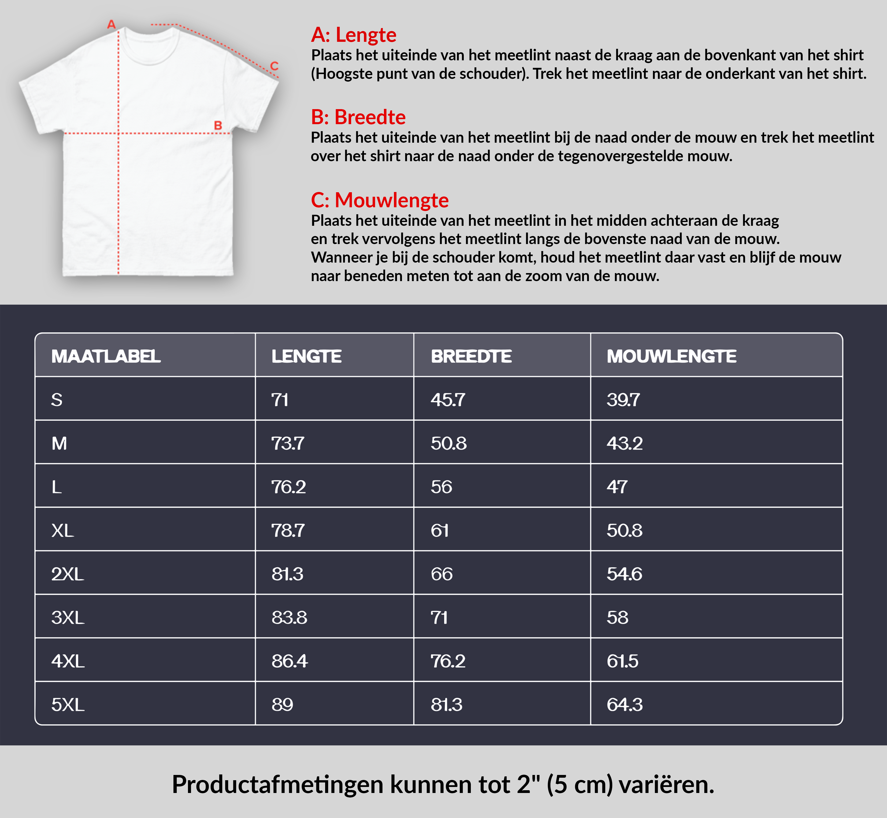 Unisex T-shirt (Amsterdam Line) Size Guide