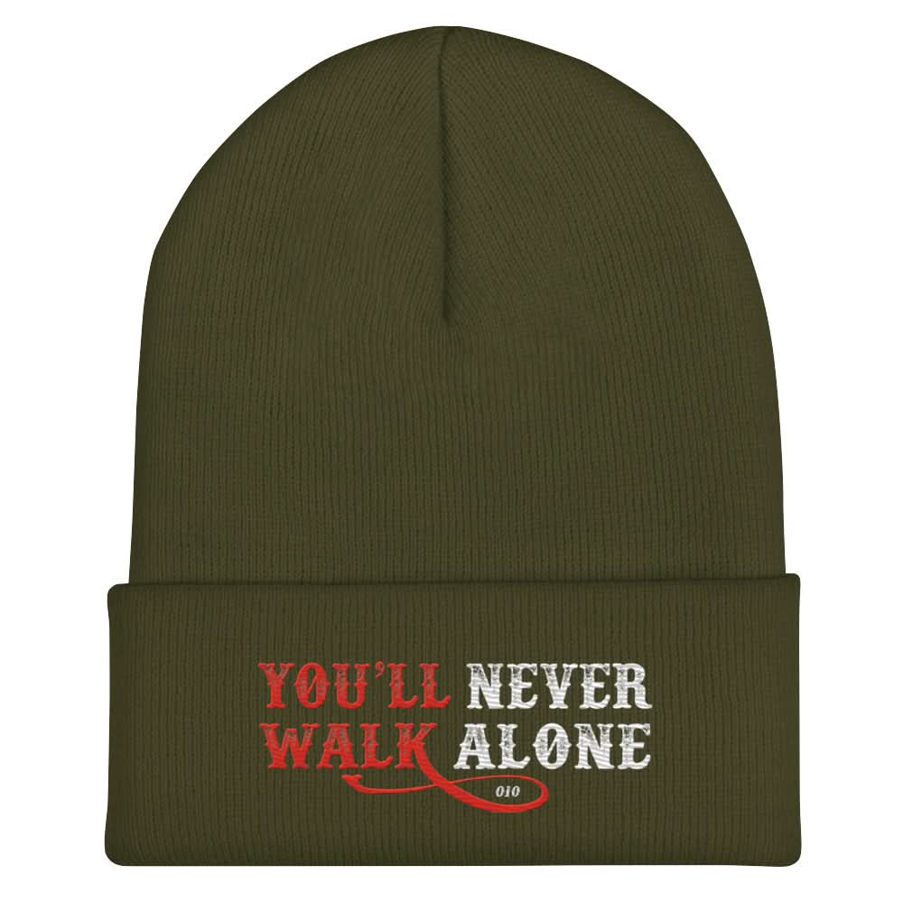 Beanie muts met borduurwerk (You'll never walk alone)