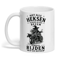 Witte glanzende mok-NIET ALLE HEKSEN VLIEGEN OP EEN BEZEM... MOTOR!