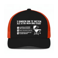 Snapback Trucker Cap-3 DINGEN OM TE WETEN ALS JE BIJ MIJN BBQ STAAT