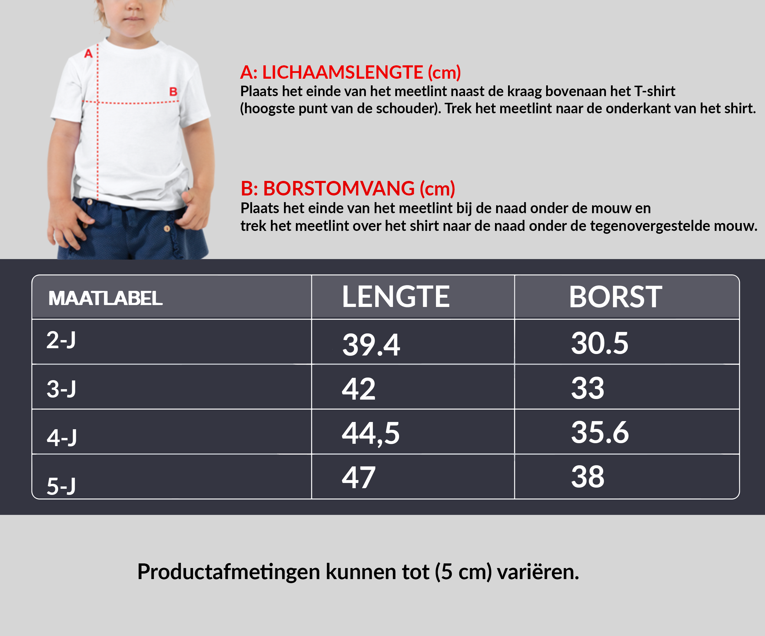 Peuter T-shirts (Mijn Oortjes Zitten Eraan Voor De Sier) Size Guide