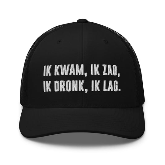 Geborduurde Truckerpet (Ik kwam, Ik zag, Ik dronk, ik lag!)