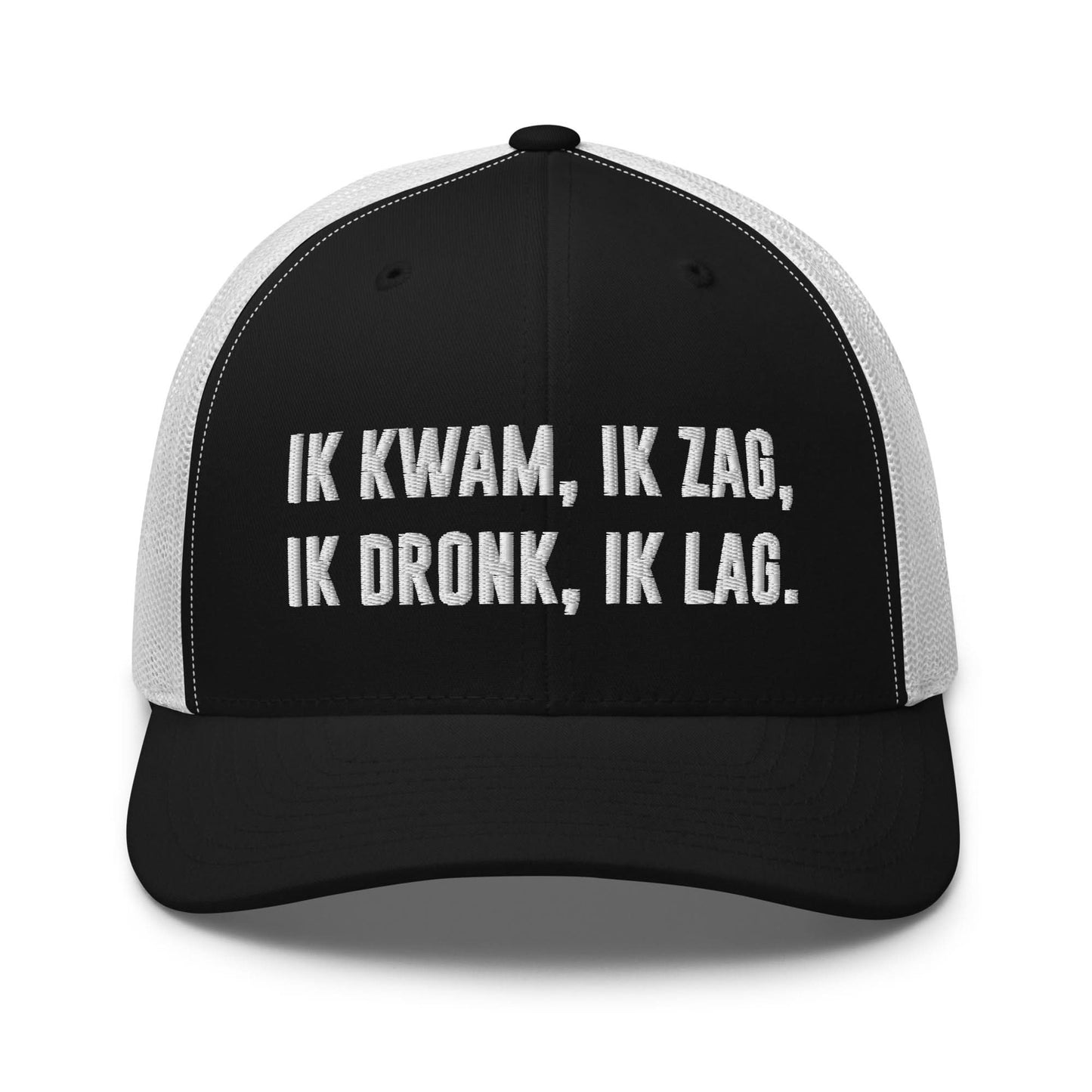 Geborduurde Truckerpet (Ik kwam, Ik zag, Ik dronk, ik lag!)