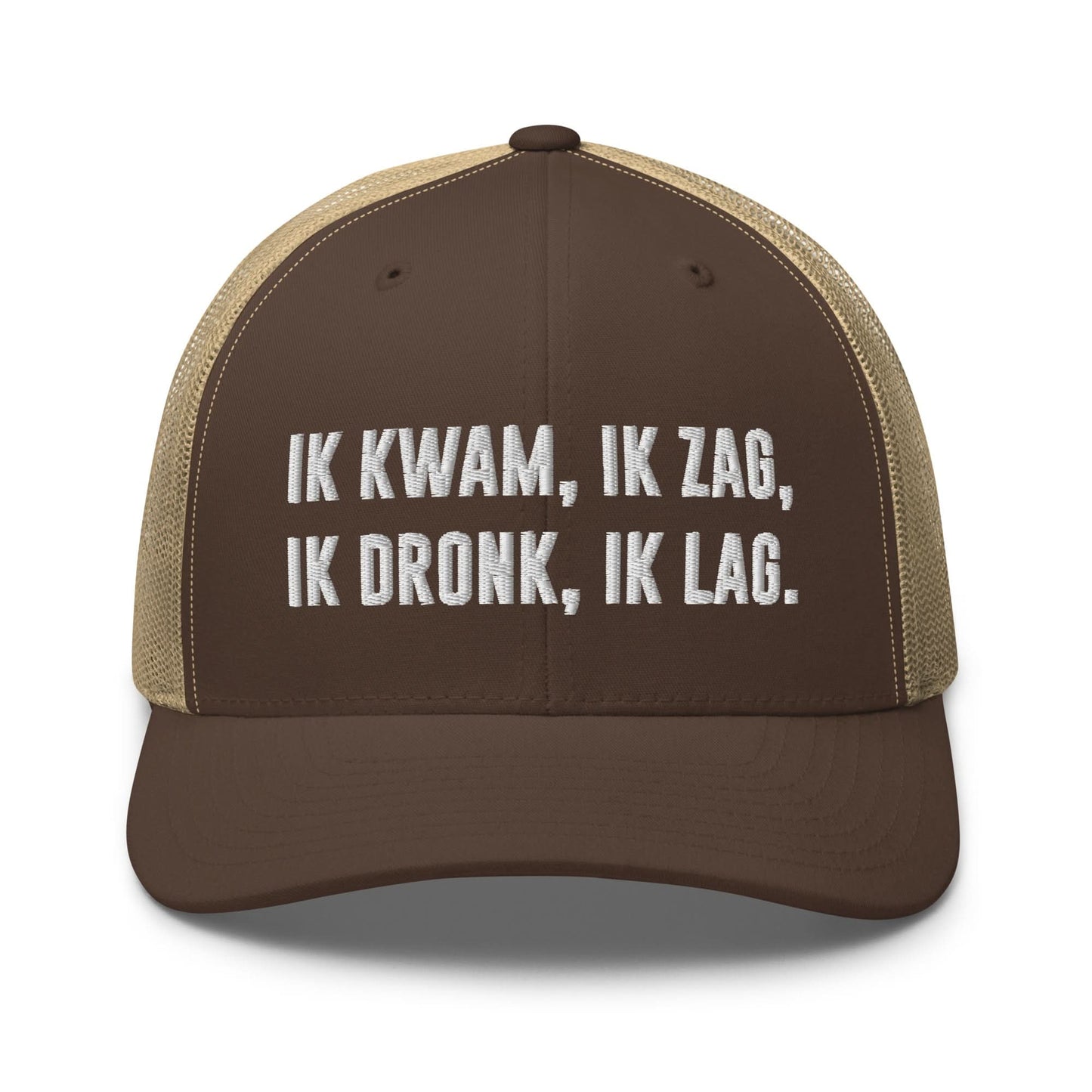 Geborduurde Truckerpet (Ik kwam, Ik zag, Ik dronk, ik lag!)