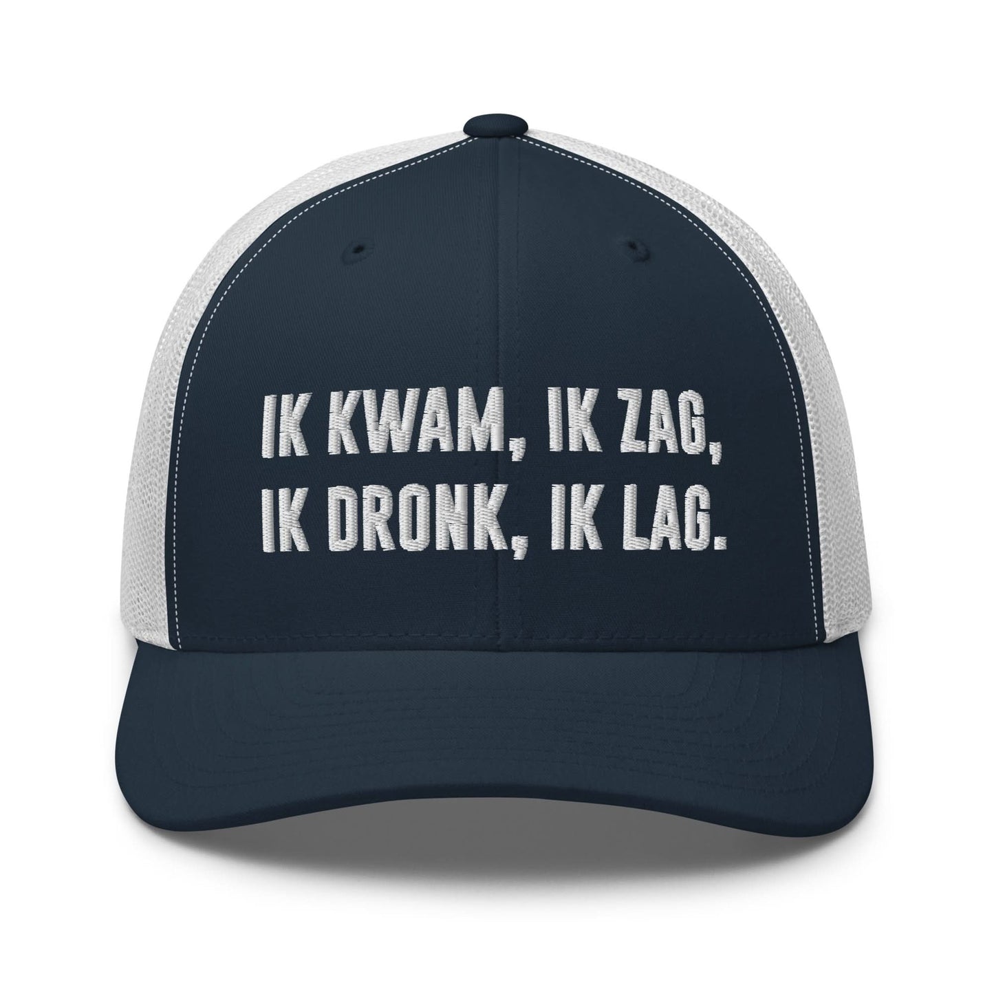 Geborduurde Truckerpet (Ik kwam, Ik zag, Ik dronk, ik lag!)