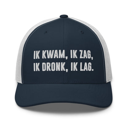 Geborduurde Truckerpet (Ik kwam, Ik zag, Ik dronk, ik lag!)
