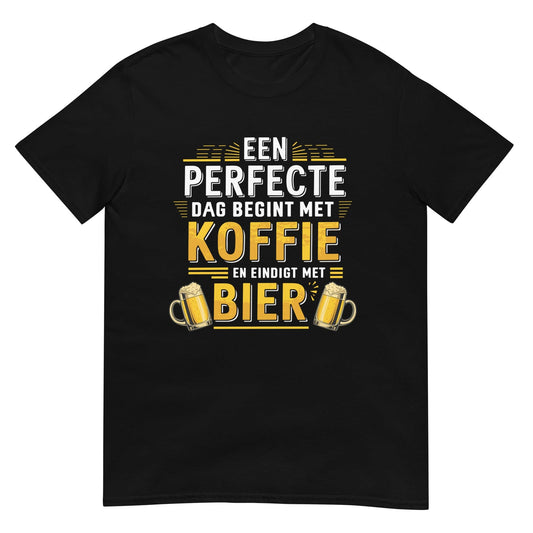 Unisex T-shirt (Een perfecte dag begint met koffie en eindigt met bier!)