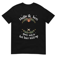 Unisex kerst T-shirt (Hallo ik ben... en door mij is bier snel op) Personaliseer deze trui met je naam!
