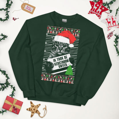 Unisex kersttrui (Ik trok de kerstboom omver) katten