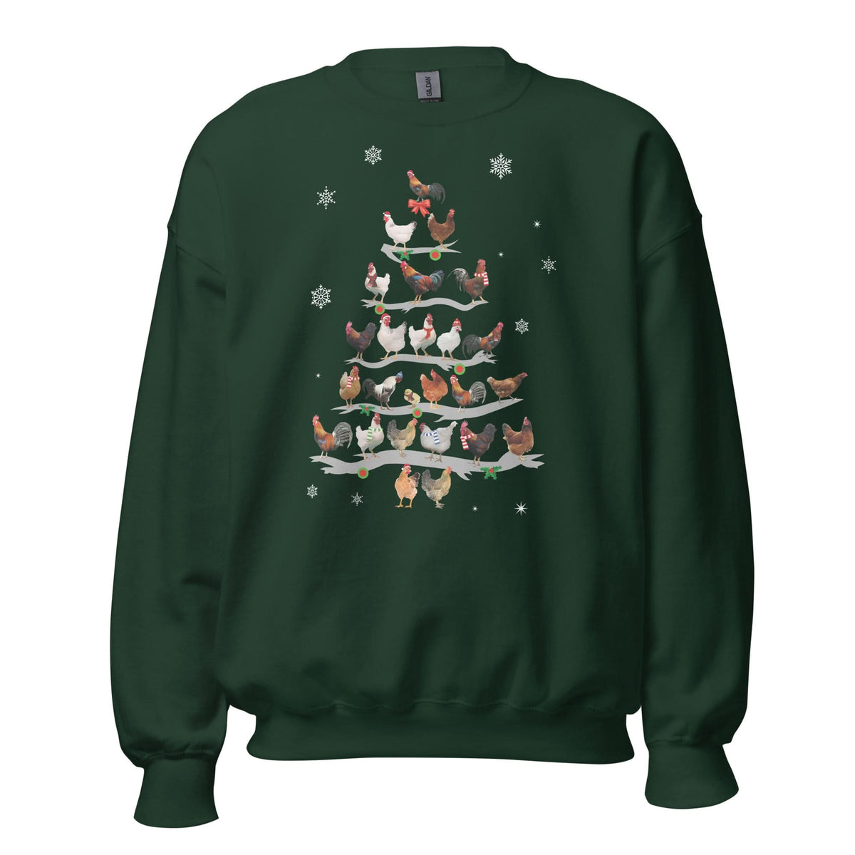 Unisex Kersttrui ( kippen - kerstboom)