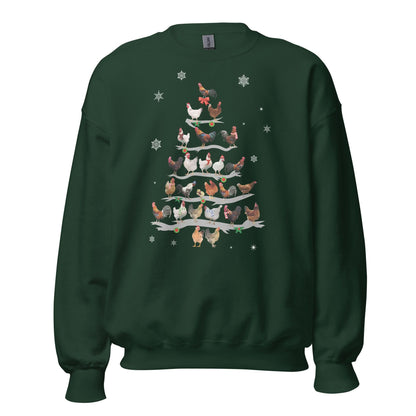 Unisex Kersttrui ( kippen - kerstboom)
