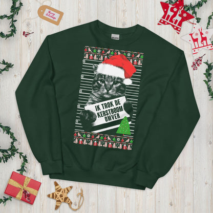 Unisex kersttrui (Ik trok de kerstboom omver) katten