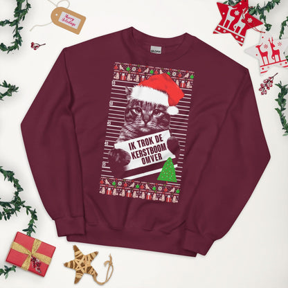 Unisex kersttrui (Ik trok de kerstboom omver) katten