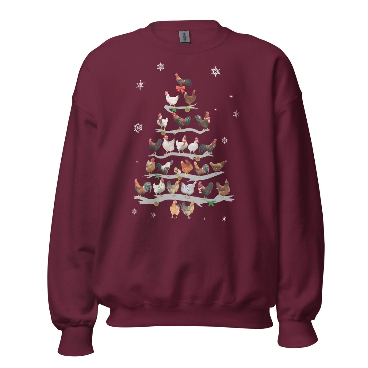 Unisex Kersttrui ( kippen - kerstboom)