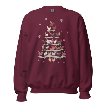 Unisex Kersttrui ( kippen - kerstboom)