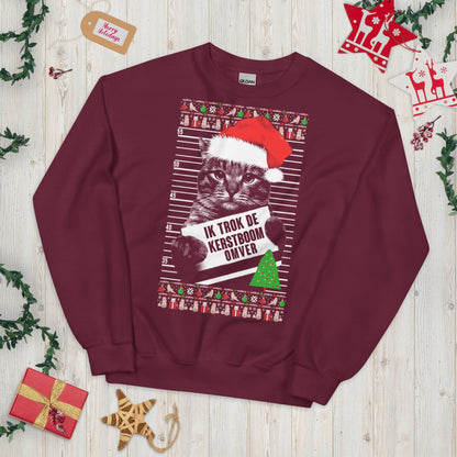 Unisex kersttrui (Ik trok de kerstboom omver) katten