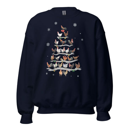 Unisex Kersttrui ( kippen - kerstboom)