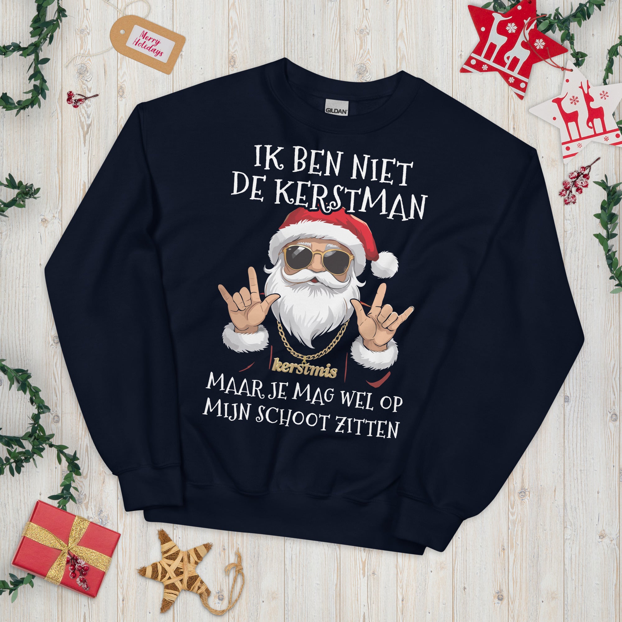 Unisex kersttrui (Ik ben niet de kerstman maar je mag wel op mijns schoot zitten)