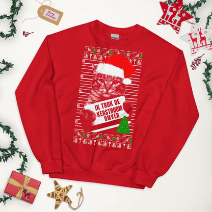 Unisex kersttrui (Ik trok de kerstboom omver) katten