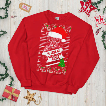 Unisex kersttrui (Ik trok de kerstboom omver) katten
