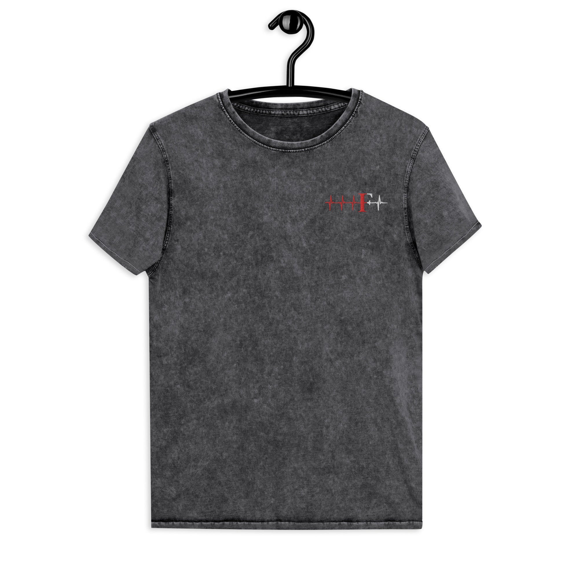 Denim Unisex T-shirt- Geborduurd (Feye heartbeat)