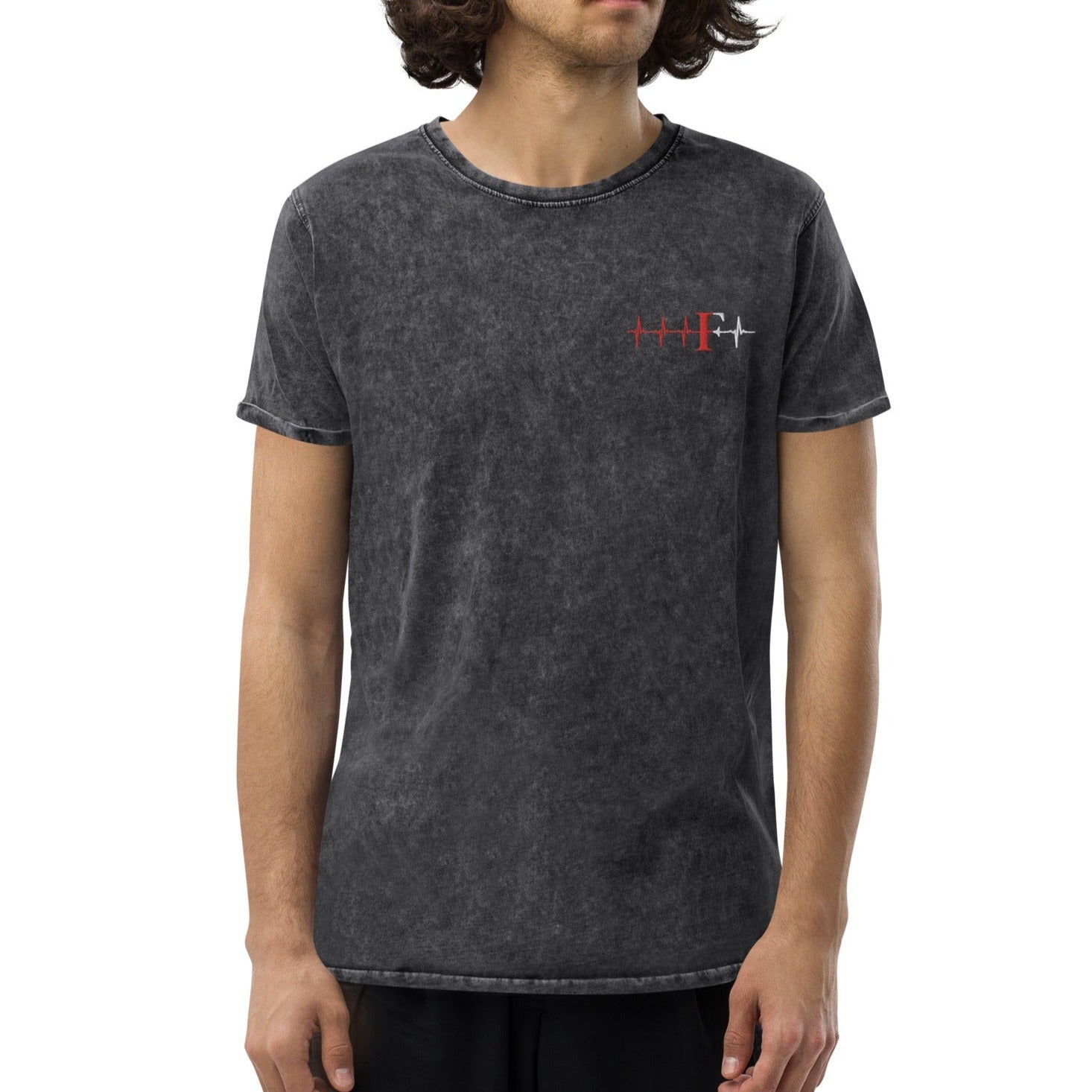 Denim Unisex T-shirt- Geborduurd (Feye heartbeat)