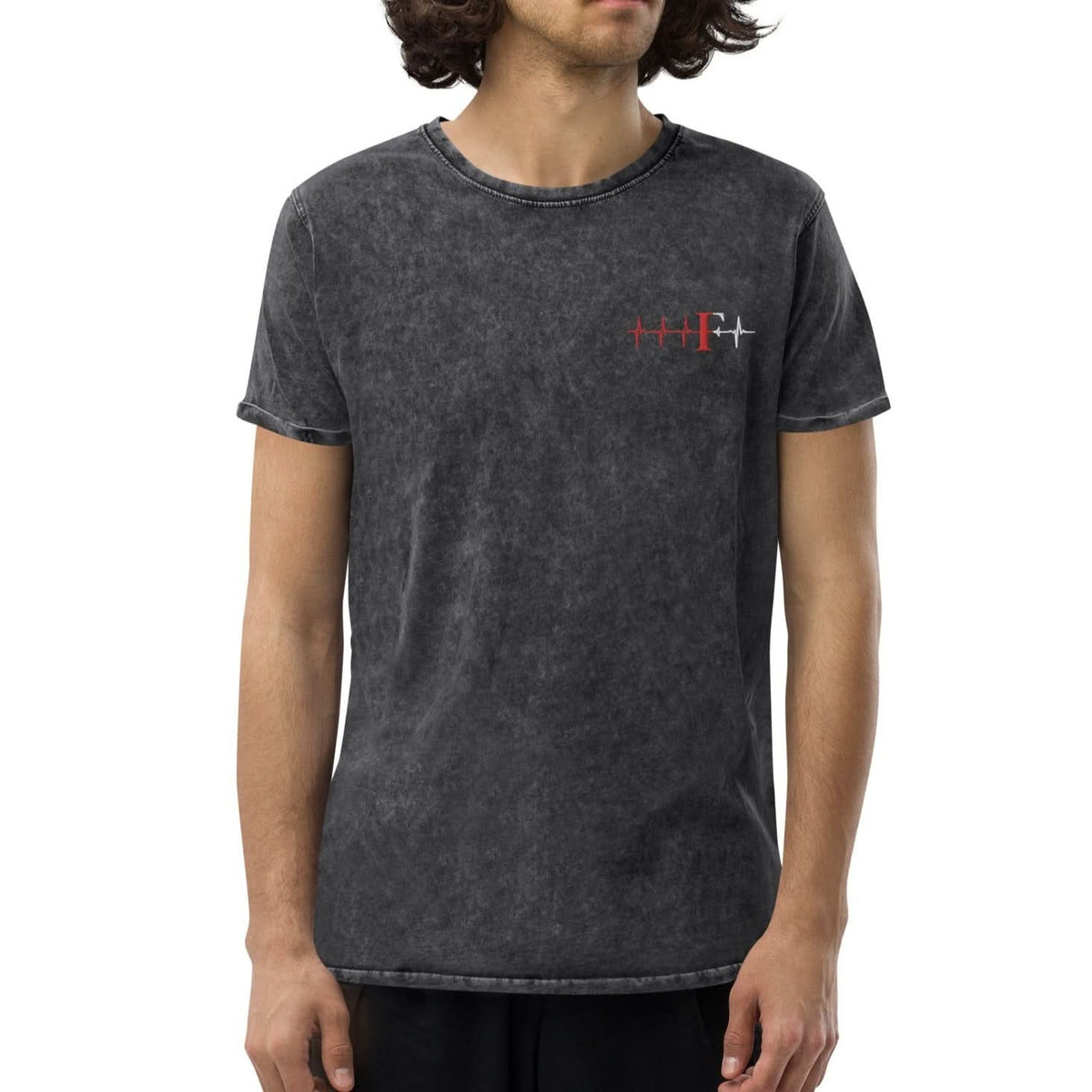 Denim Unisex T-shirt- Geborduurd (Feye heartbeat)