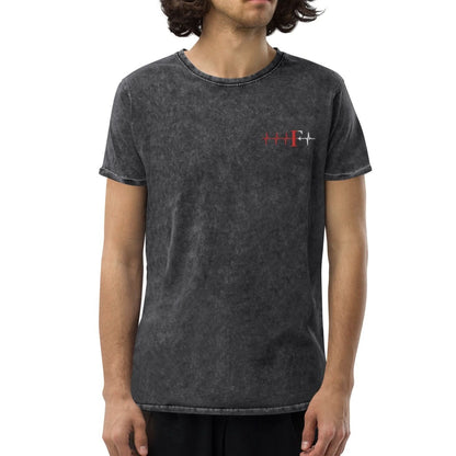 Denim Unisex T-shirt- Geborduurd (Feye heartbeat)