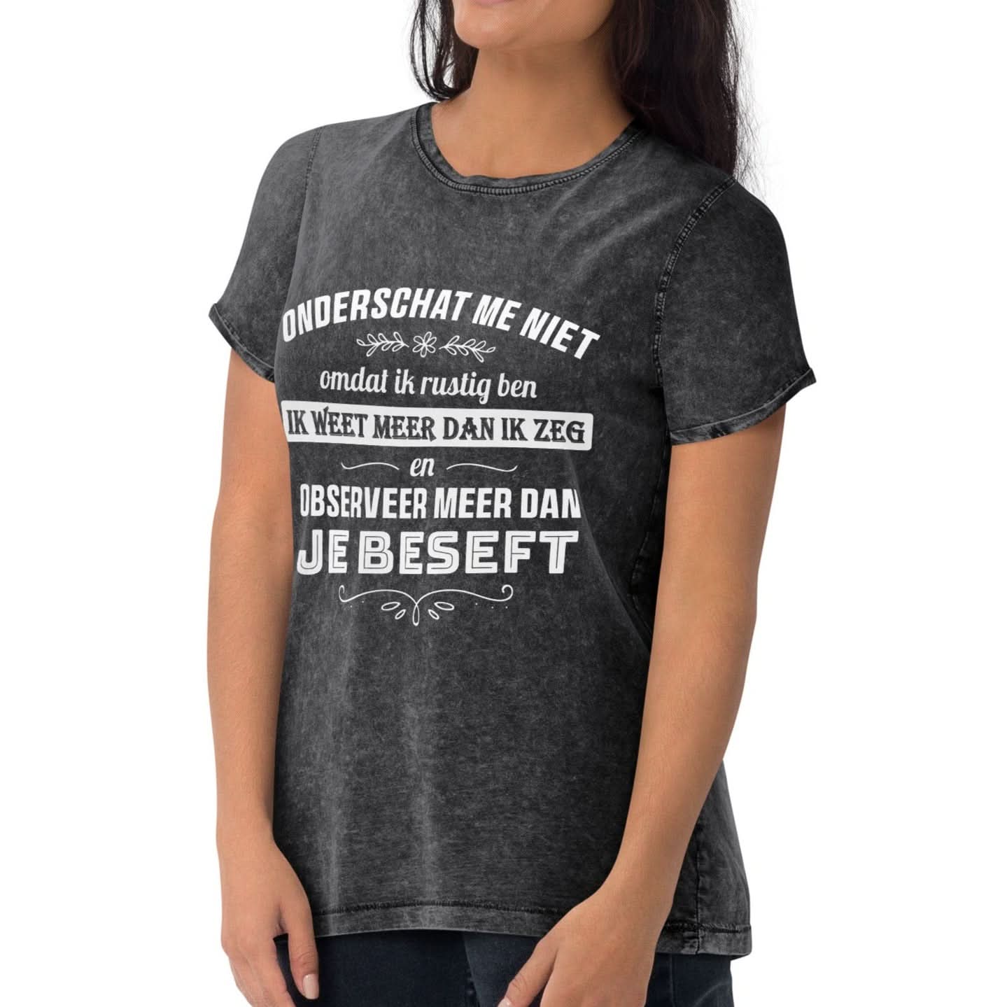 Denim Unisex T-shirt (Onderschat me niet)