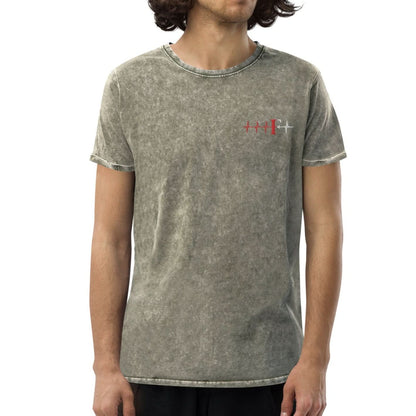 Denim Unisex T-shirt- Geborduurd (Feye heartbeat)