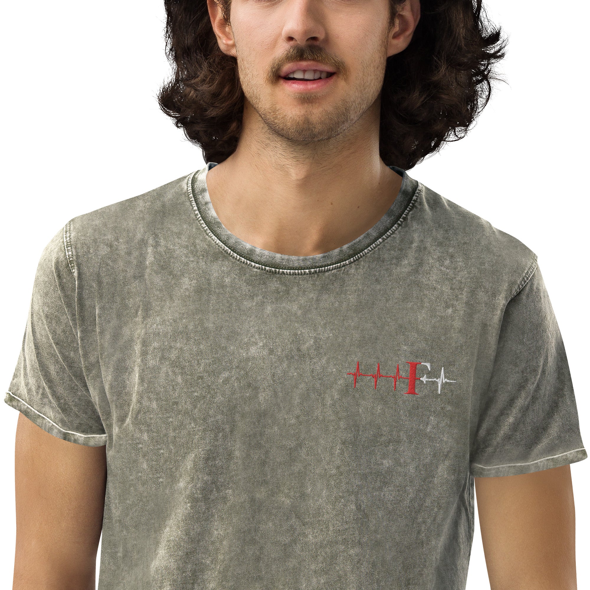 Denim Unisex T-shirt- Geborduurd (Feye heartbeat)