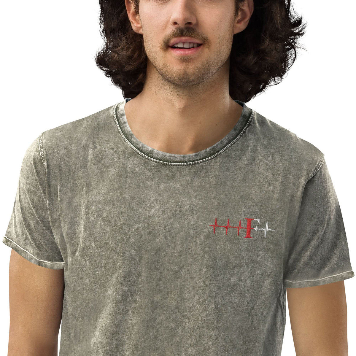 Denim Unisex T-shirt- Geborduurd (Feye heartbeat)