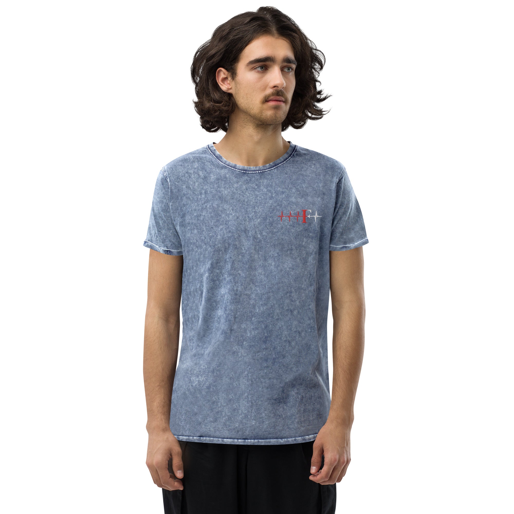 Denim Unisex T-shirt- Geborduurd (Feye heartbeat)