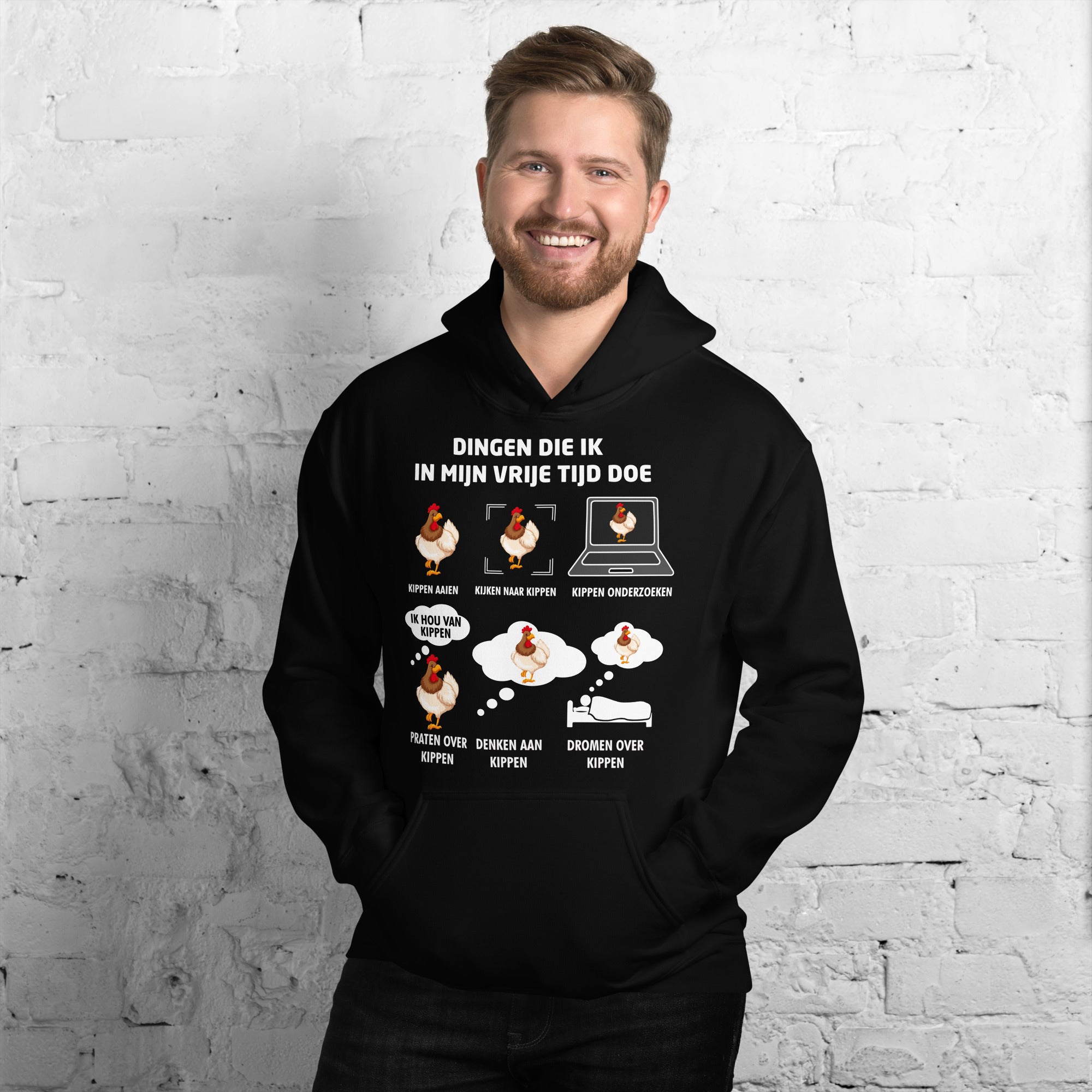 Unisex Hoodie ( vrije tijd kippen)